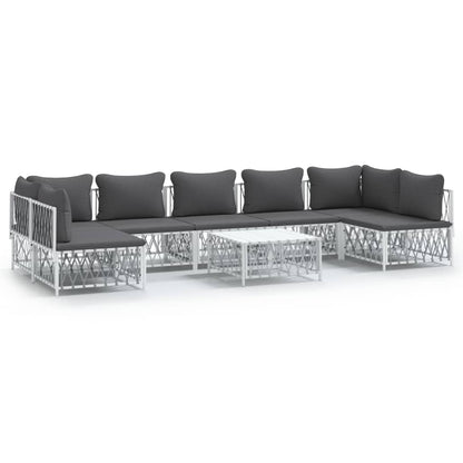 Set Salotto da Giardino 8 pz con Cuscini in Acciaio Bianco