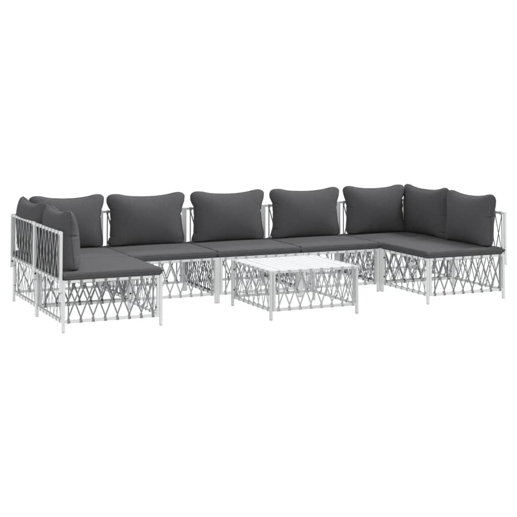 Set Salotto da Giardino 8 pz con Cuscini in Acciaio Bianco