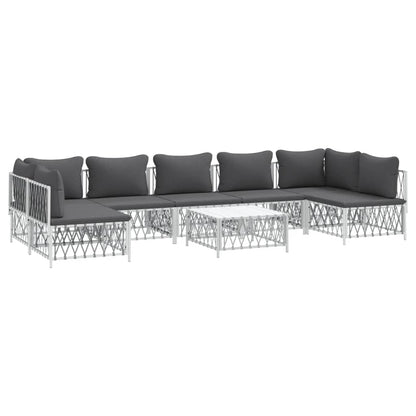 Set Salotto da Giardino 8 pz con Cuscini in Acciaio Bianco