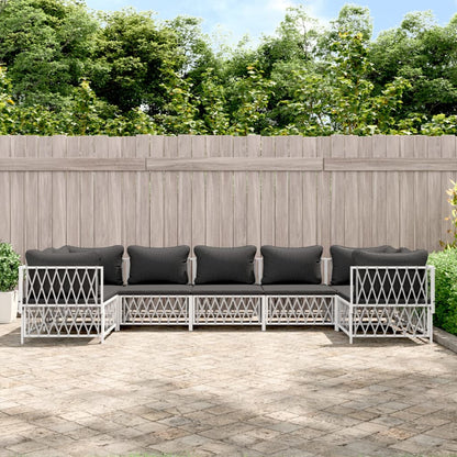 Set Divani da Giardino 7 pz con Cuscini in Acciaio Bianco