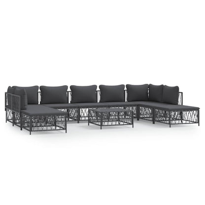 Set Salotto da Giardino 10 pz con Cuscini Antracite in Acciaio