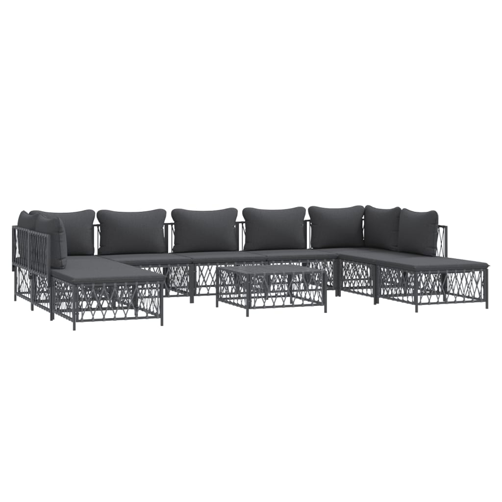 Set Salotto da Giardino 10 pz con Cuscini Antracite in Acciaio