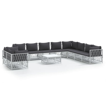 Set Salotto da Giardino 11 pz con Cuscini in Acciaio Bianco