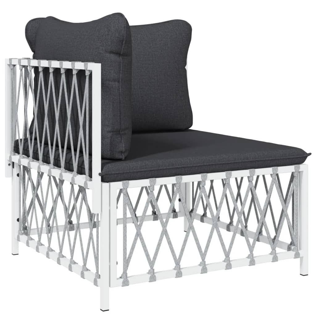Set Salotto da Giardino 11 pz con Cuscini in Acciaio Bianco