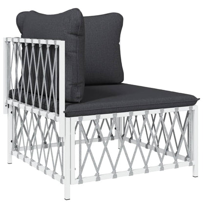 Set Salotto da Giardino 11 pz con Cuscini in Acciaio Bianco
