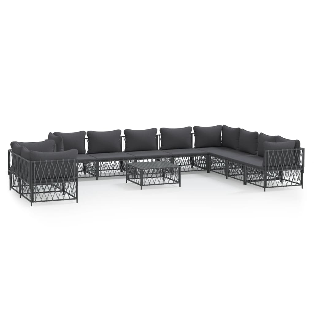 Set Salotto da Giardino 11 pz con Cuscini Antracite in Acciaio