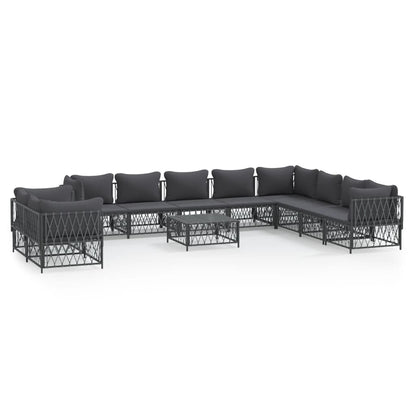 Set Salotto da Giardino 11 pz con Cuscini Antracite in Acciaio