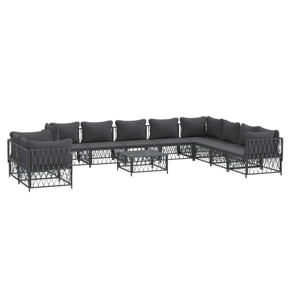 Set Salotto da Giardino 11 pz con Cuscini Antracite in Acciaio