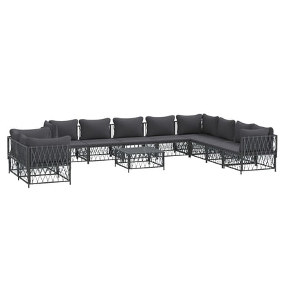 Set Salotto da Giardino 11 pz con Cuscini Antracite in Acciaio