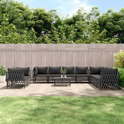 Set Salotto da Giardino 11 pz con Cuscini Antracite in Acciaio