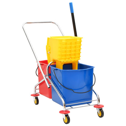 Carrello Pulizie con Secchi e Strizzatoio PP e Acciaio Cromato