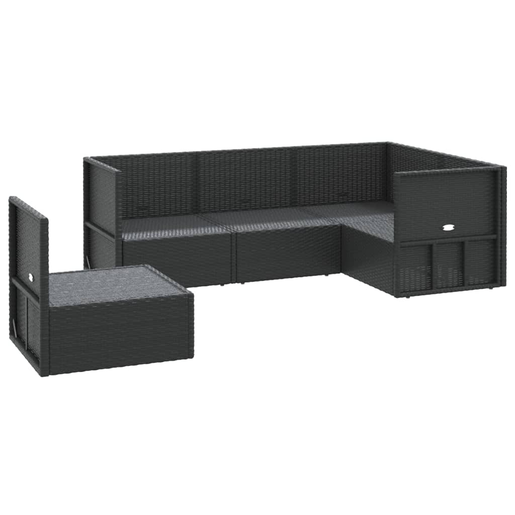 Set Divani da Giardino 5 pz con Cuscini Nero in Polyrattan