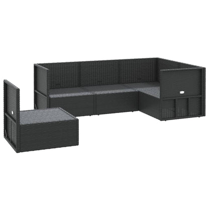Set Divani da Giardino 5 pz con Cuscini Nero in Polyrattan