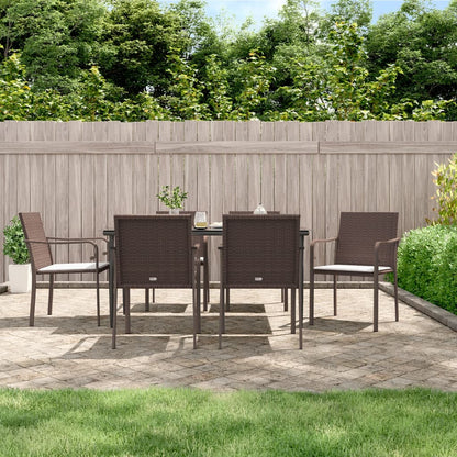 Set Pranzo da Giardino 7 pz con Cuscini in Polyrattan e Acciaio
