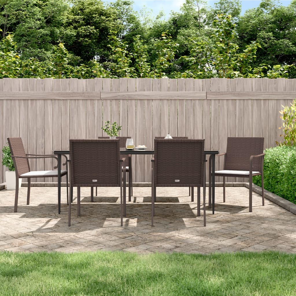 Set Pranzo da Giardino 7 pz con Cuscini in Polyrattan e Acciaio