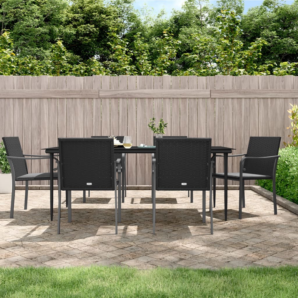 Set Pranzo da Giardino 7 pz con Cuscini in Polyrattan e Acciaio