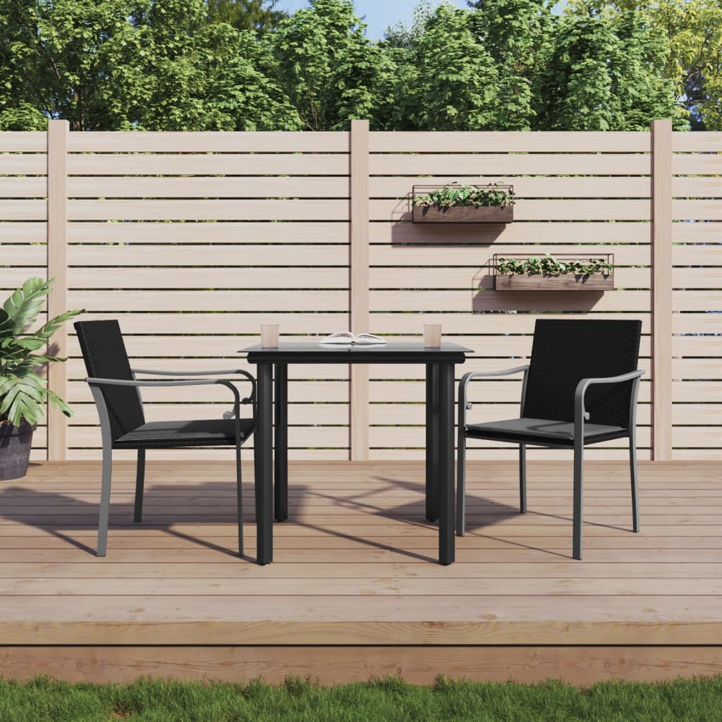 Set Pranzo da Giardino 3pz con Cuscini in Polyrattan e Acciaio