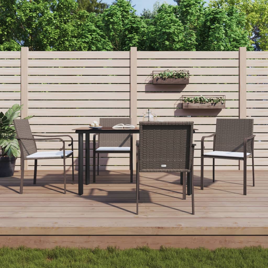 Set Pranzo da Giardino 5pz con Cuscini in Polyrattan e Acciaio