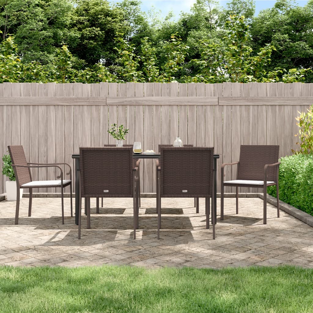 Set Pranzo da Giardino 7 pz con Cuscini in Polyrattan e Acciaio