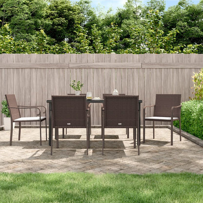 Set Pranzo da Giardino 7 pz con Cuscini in Polyrattan e Acciaio