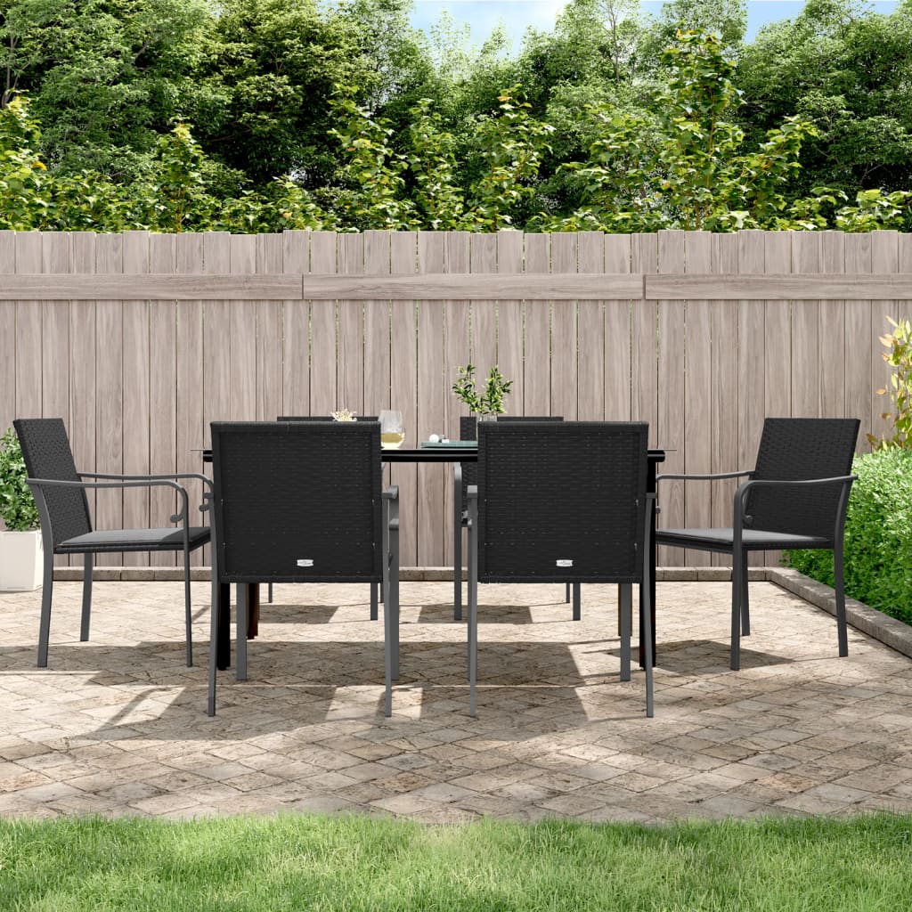Set Pranzo da Giardino 7 pz con Cuscini in Polyrattan e Acciaio