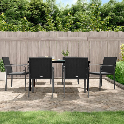 Set Pranzo da Giardino 7 pz con Cuscini in Polyrattan e Acciaio