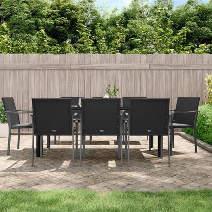 Set Pranzo da Giardino 9 pz con Cuscini in Polyrattan e Acciaio