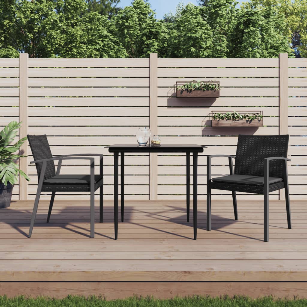 Set Pranzo da Giardino 3pz con Cuscini in Polyrattan e Acciaio
