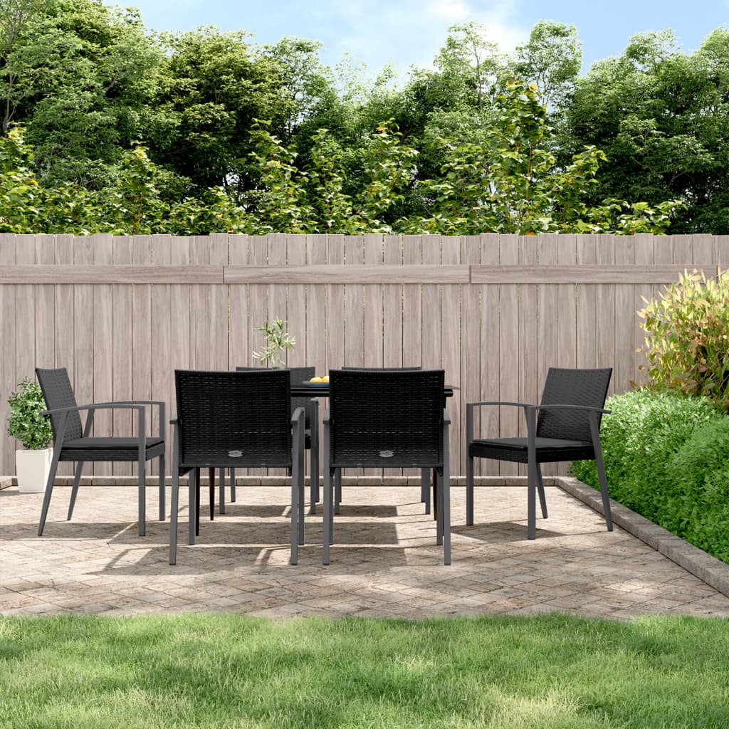 Set Pranzo da Giardino 7 pz con Cuscini in Polyrattan e Acciaio