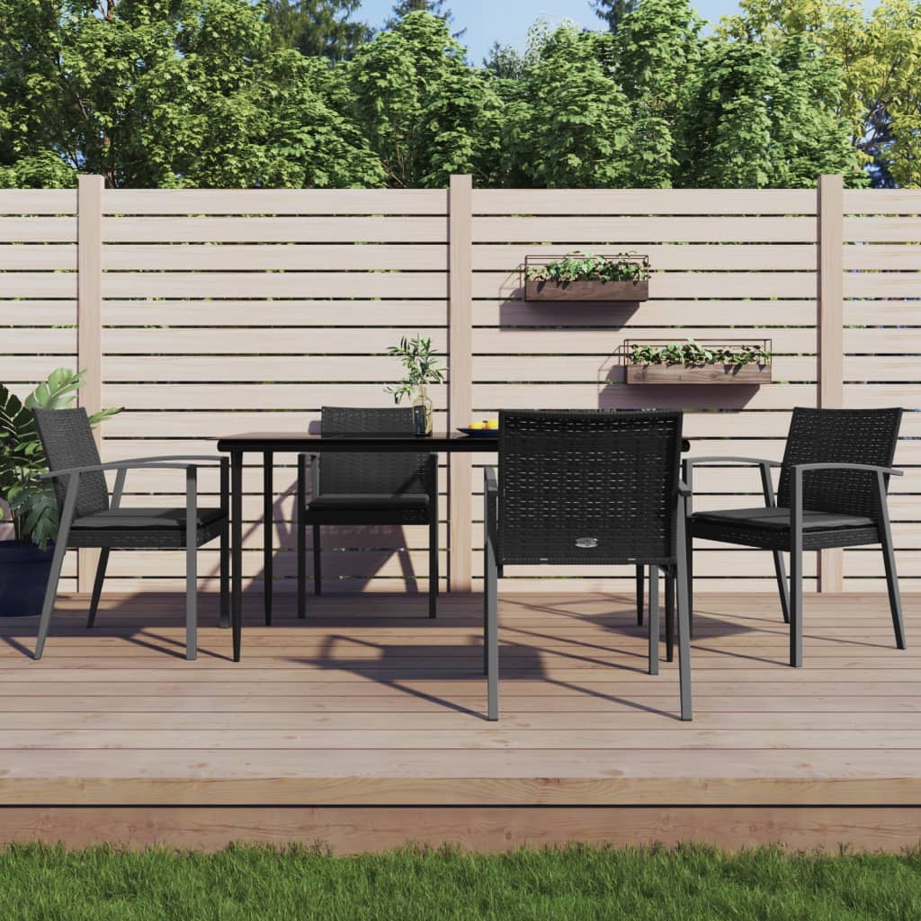 Set Pranzo da Giardino 5pz con Cuscini in Polyrattan e Acciaio