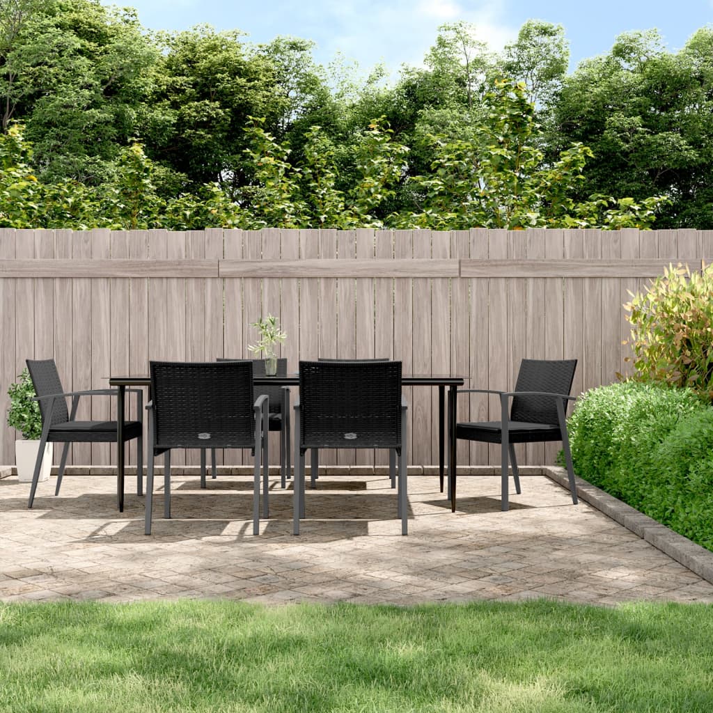 Set Pranzo da Giardino 7 pz con Cuscini in Polyrattan e Acciaio