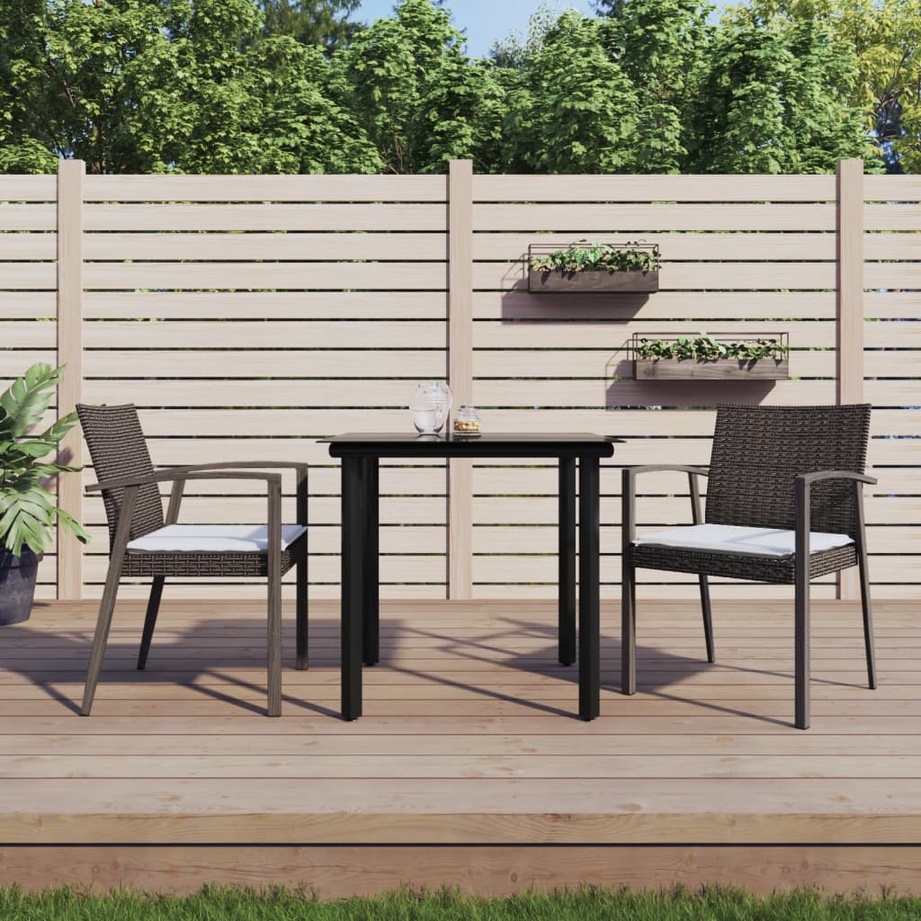 Set Pranzo da Giardino 3pz con Cuscini in Polyrattan e Acciaio
