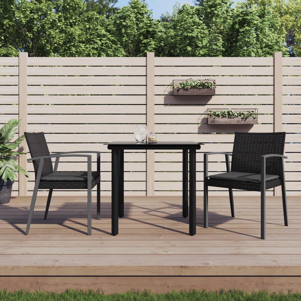 Set Pranzo da Giardino 3pz con Cuscini in Polyrattan e Acciaio