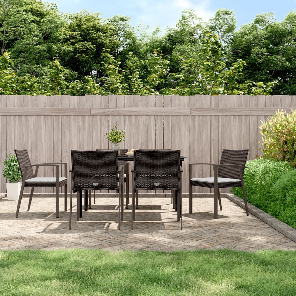 Set Pranzo da Giardino 7 pz con Cuscini in Polyrattan e Acciaio