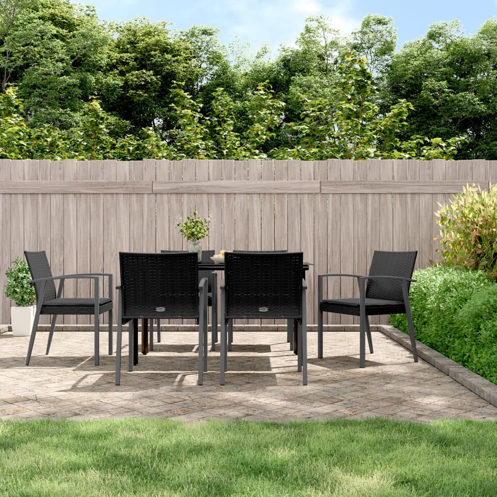 Set Pranzo da Giardino 7 pz con Cuscini in Polyrattan e Acciaio