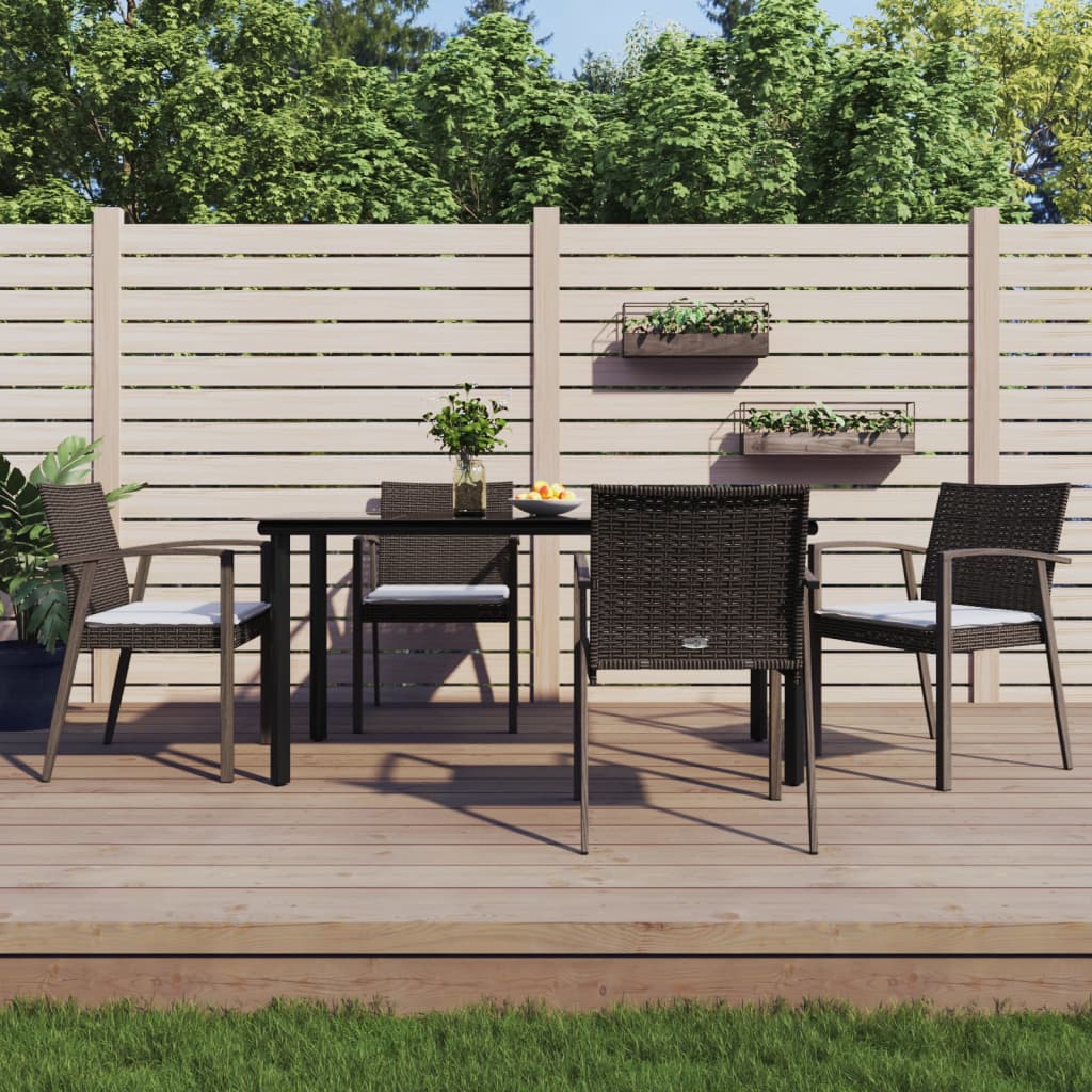 Set Pranzo da Giardino 5pz con Cuscini in Polyrattan e Acciaio