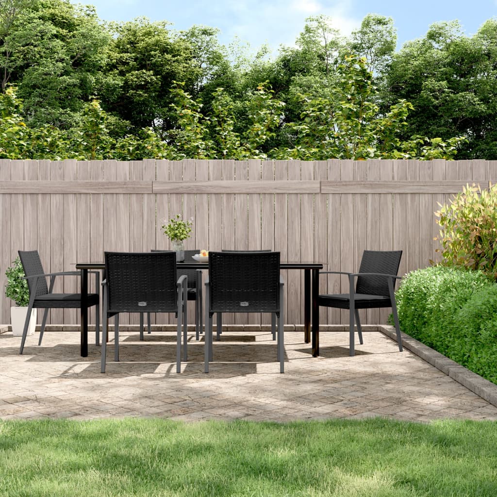 Set Pranzo da Giardino 7 pz con Cuscini in Polyrattan e Acciaio