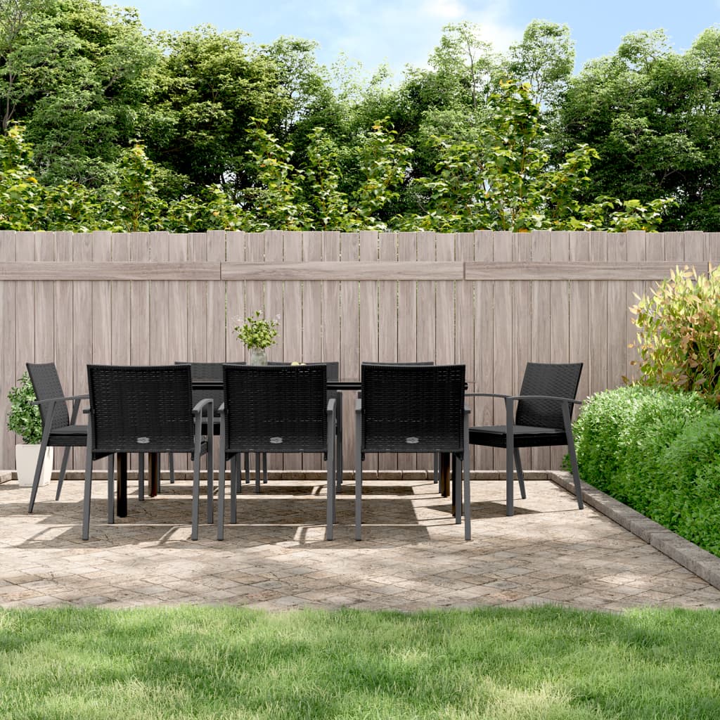 Set Pranzo da Giardino 9 pz con Cuscini in Polyrattan e Acciaio