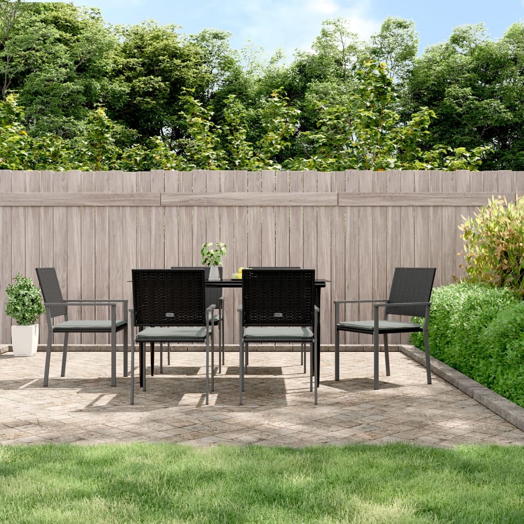 Set Pranzo da Giardino 7 pz con Cuscini in Polyrattan e Acciaio