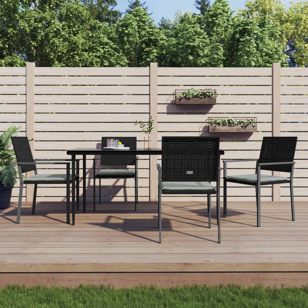 Set Pranzo da Giardino 5pz con Cuscini in Polyrattan e Acciaio
