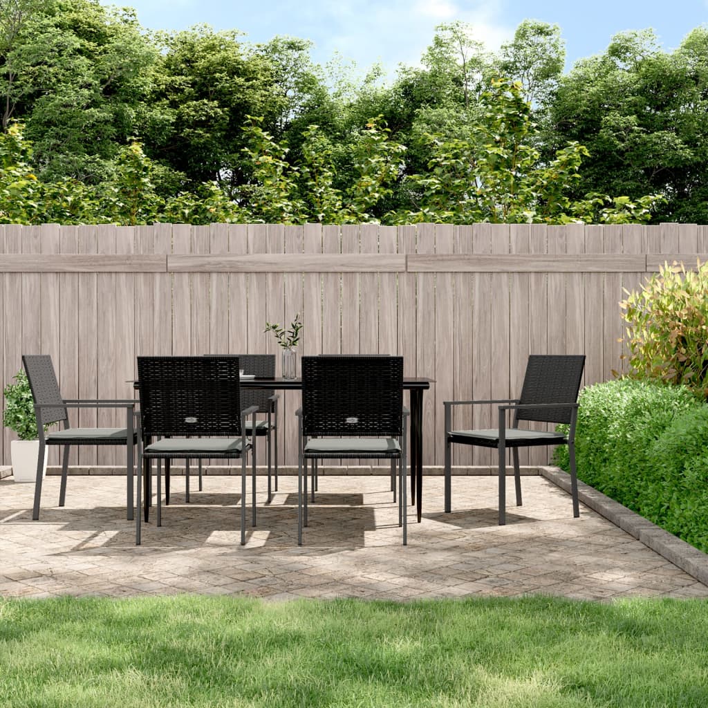 Set Pranzo da Giardino 7 pz con Cuscini in Polyrattan e Acciaio