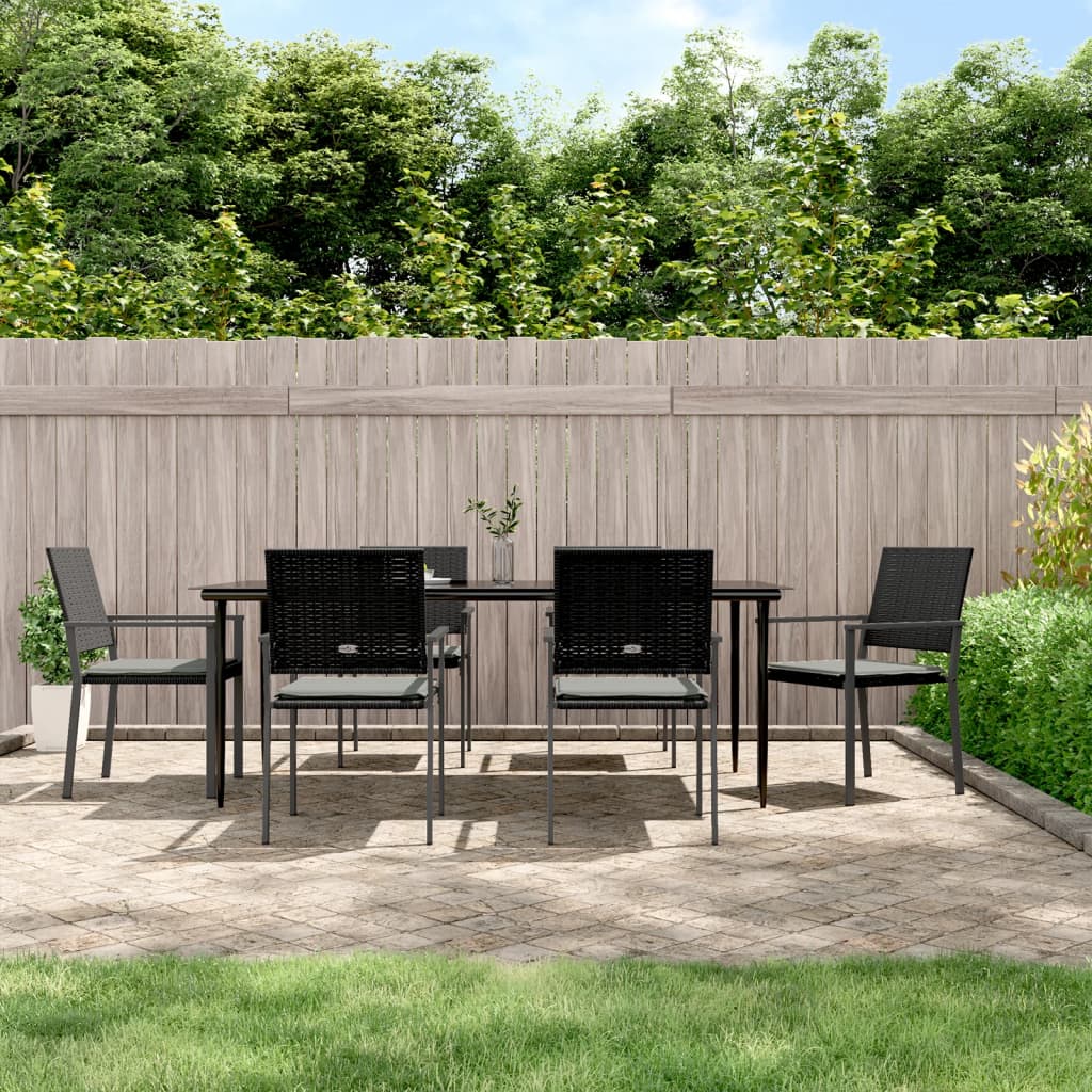 Set Pranzo da Giardino 7 pz con Cuscini in Polyrattan e Acciaio