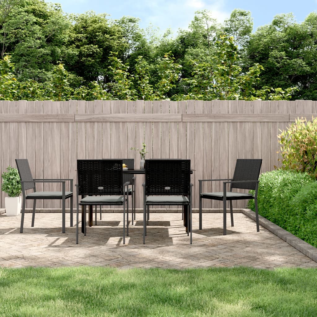 Set Pranzo da Giardino 7 pz con Cuscini in Polyrattan e Acciaio