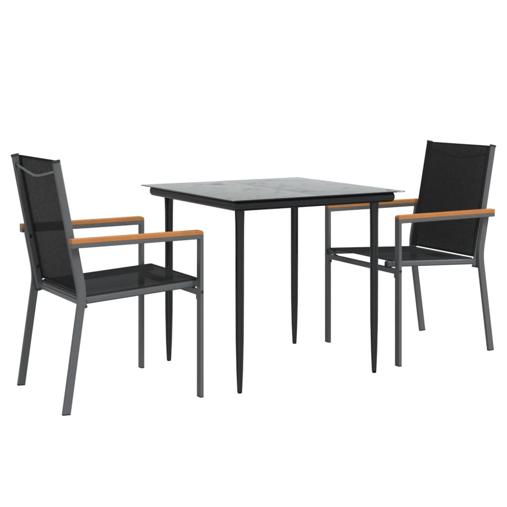 Set da Pranzo da Giardino 3 pz Nero in Textilene e Acciaio