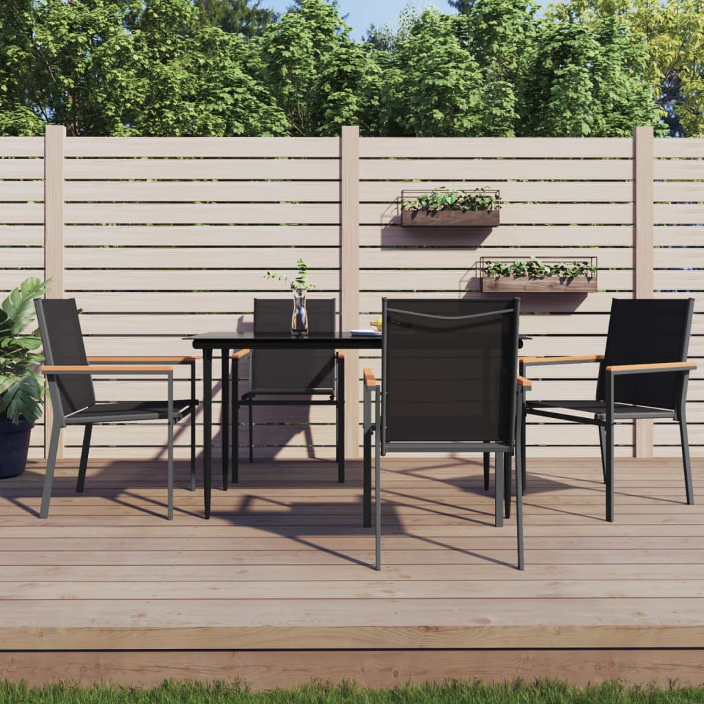 Set da Pranzo da Giardino 5 pz Nero in Textilene e Acciaio