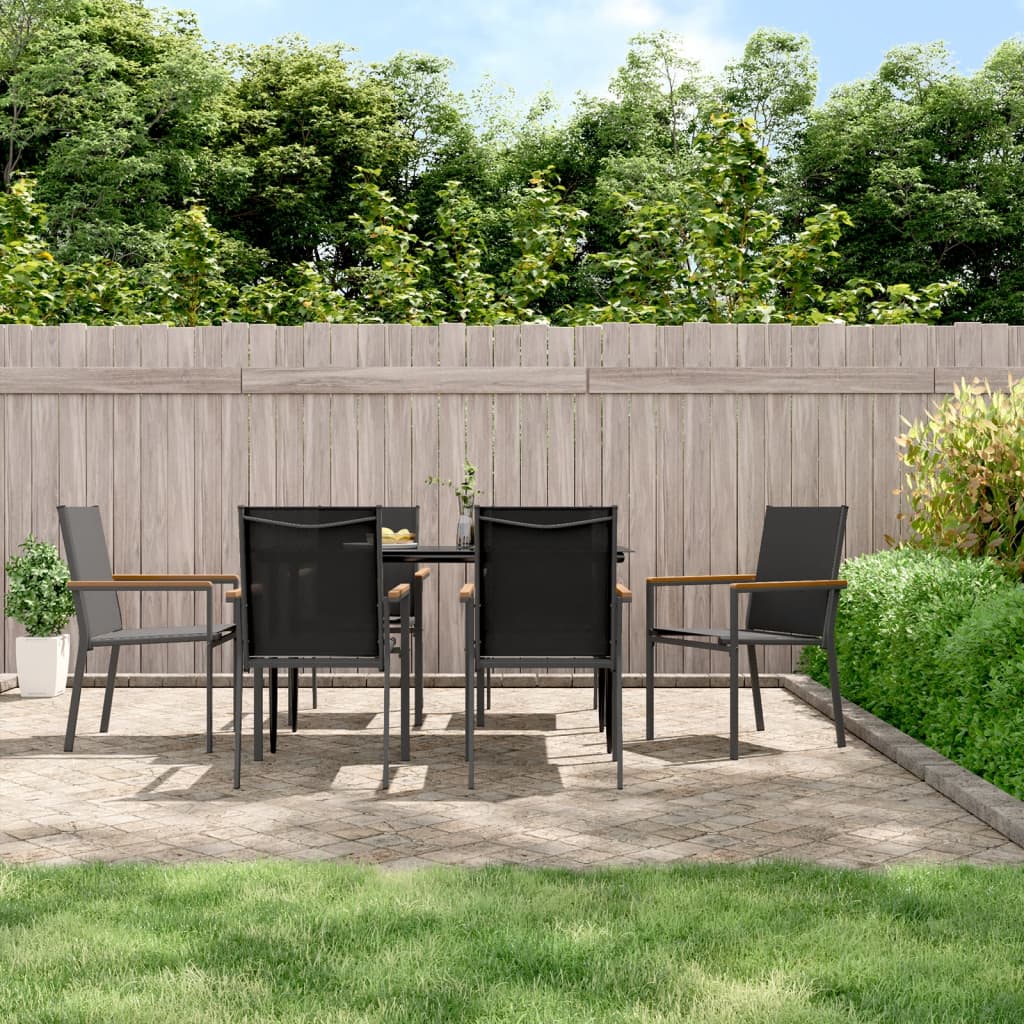 Set da Pranzo da Giardino 7 pz Nero in Textilene e Acciaio