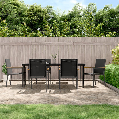 Set da Pranzo da Giardino 7 pz Nero in Textilene e Acciaio