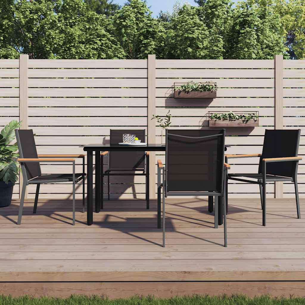 Set da Pranzo da Giardino 5 pz Nero in Textilene e Acciaio