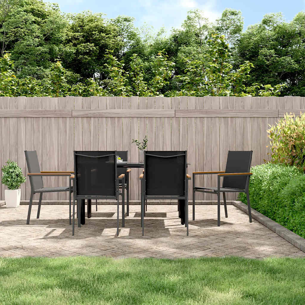Set da Pranzo da Giardino 7 pz Nero in Textilene e Acciaio