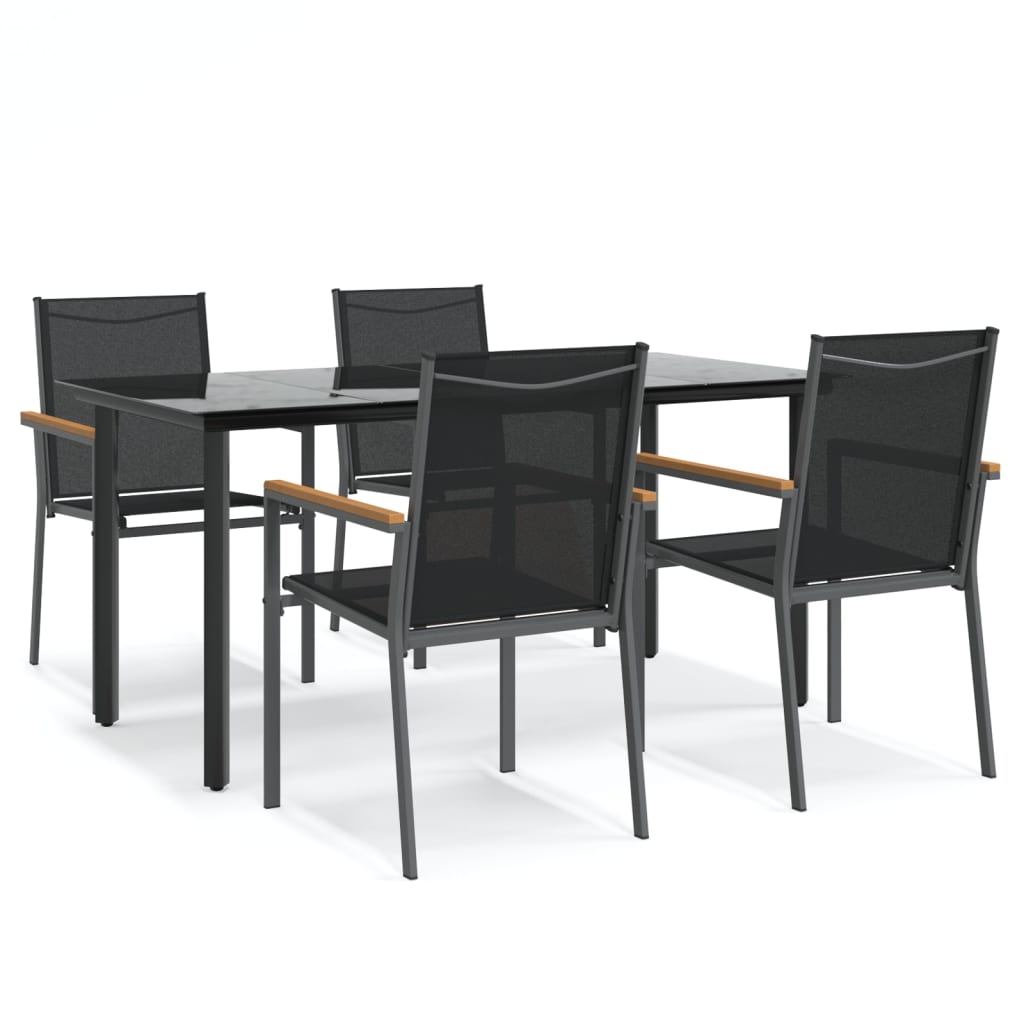 Set da Pranzo da Giardino 5 pz Nero in Textilene e Acciaio